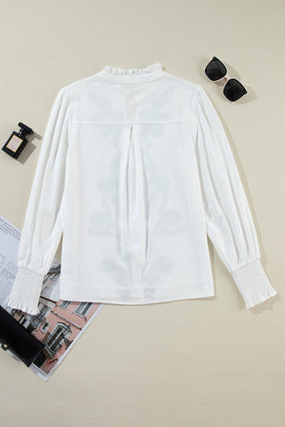 White Floral Embroidered Boho Shirt