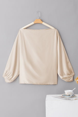 Silky Blouse Asymmetrical Neckline Lantern Sleeves - 2 Colors