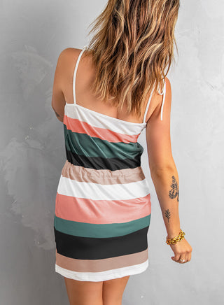 Casual Striped Tie Shoulder Sleeveless Pocket Dress - Alleure