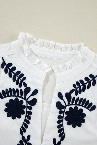 White Floral Embroidered Boho Shirt