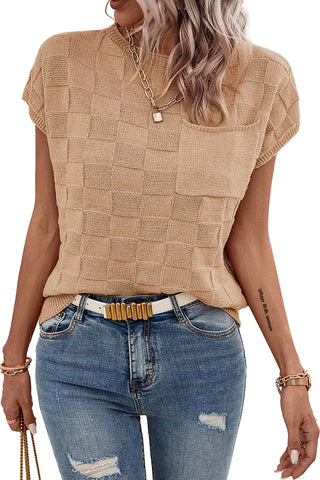 Textured Knit Top with Chest Pocket - 4 Colors