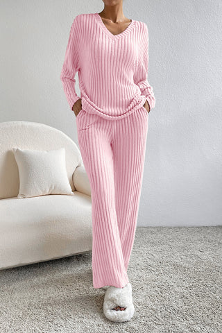 Ribbed Knit Loungewear Set - 4 Colors