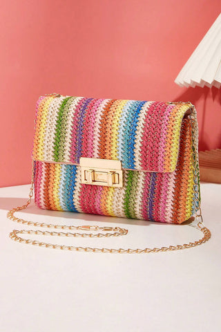 Camel Woven Striped Flapped Single Shoulder Bag - Alleure