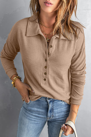 Long Sleeve Sweatshirt Button Front & Collar - 3 Colors