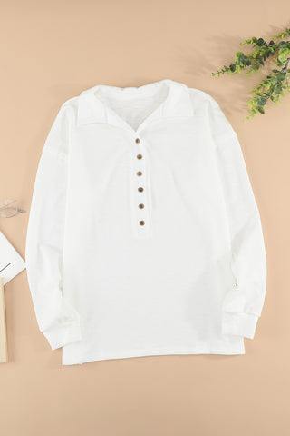 Long Sleeve Sweatshirt Button Front & Collar - 3 Colors