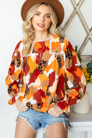 Multicolor Boho Long Sleeve Blouse with Lace Trim - 2 Colors