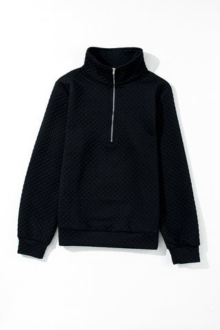 Black Quilted Pullover Sweatshirt Half Zip