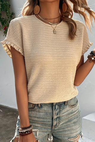 Textured Short Sleeve Blouse Frill Cuffs - 3 Colors