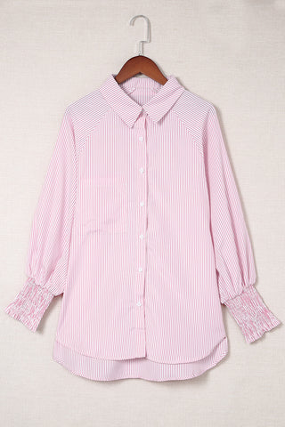 Striped Shirt Shirred Cuffs - 3 Colors