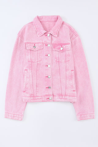 Pink Denim Jacket with Light Acid Wash