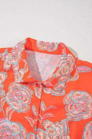 Orange Floral Loose Shirt Dress