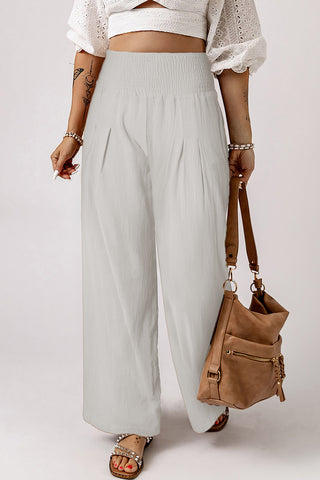 High Waist Wide Leg Shirred Waistpand Pants - 5 Colors