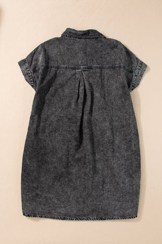 Wholesale Black Vintage Snap Buttoned Mini Denim Dress - Alleure