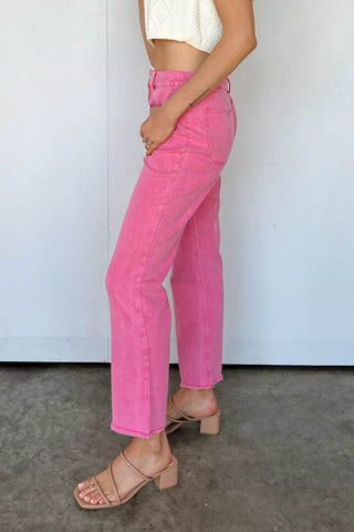 Pink Light Wash Flared Mid Rise Pants