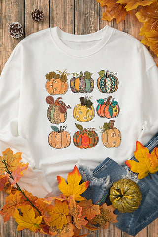 White Pumpkin Print Drop Shoulder Sweatshirt