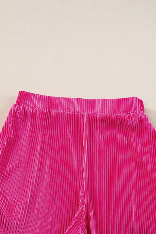 Bright Pink Ribbed T Shorts Set