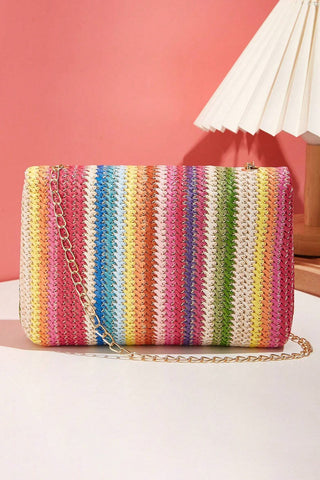 Camel Woven Striped Flapped Single Shoulder Bag - Alleure