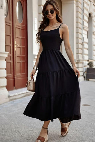 Black Crossover Backless Bodice Tiered Maxi Dress - Alleure