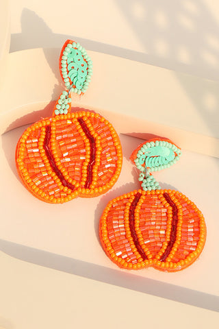 Orange Halloween Pumpkin Beaded Drop Earrings