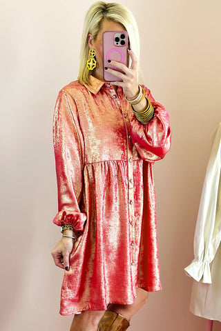 Metallic Sheen Shirt Dress - 3 Colors