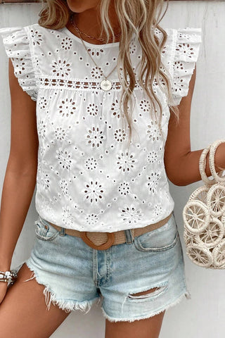 White Eyelet Embroidered Sleeveless Blouse