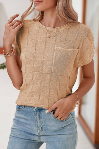 Textured Knit Top with Chest Pocket - 4 Colors