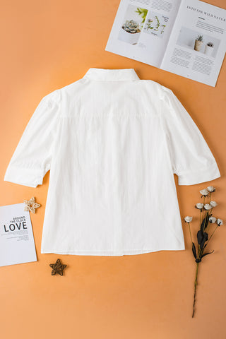 White Short Sleeve Blouse with Puff Sleeves