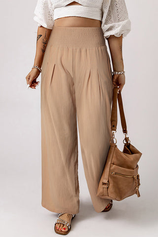 High Waist Wide Leg Shirred Waistpand Pants - 5 Colors