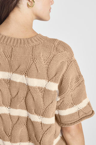 Beige & Cream Striped Twist Cable Knit Top