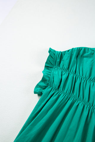 Green Shirt Dress Shirred Bodice & Ruffle Sleeves