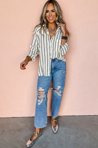 White/Charcoal Striped Oversized Shirt