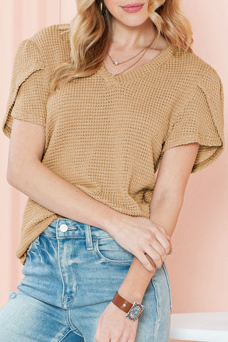 Tulip Sleeve V Neck Waffle Knit - 3 Colors