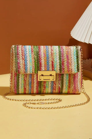 Camel Woven Striped Flapped Single Shoulder Bag - Alleure