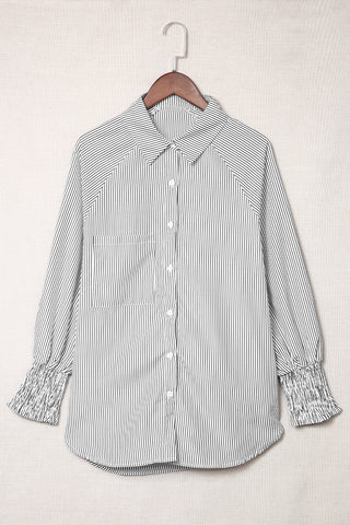 Striped Shirt Shirred Cuffs - 3 Colors