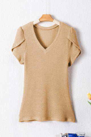 Tulip Sleeve V Neck Waffle Knit - 3 Colors