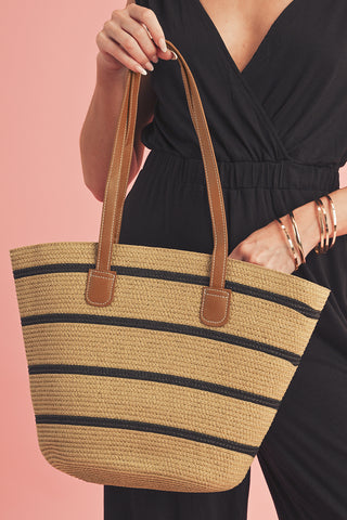 Woven Striped Tote with Handles