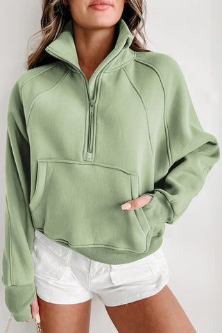 HIgh Collar Zip Front Pullover Thumbhole Sleeves - 9 Colors