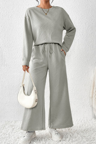 Textured Slouchy Pants Set - 7 Colors