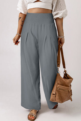 High Waist Wide Leg Shirred Waistpand Pants - 5 Colors