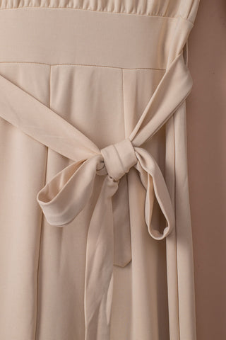 Beige Jumpsuit Boat Neckline Wide Legs Tie Sash