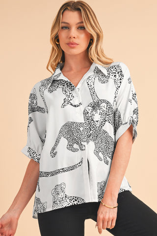 Cheetah Print Short Sleeve Blouse