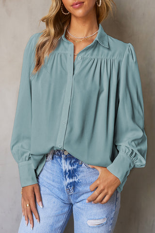 Long Sleeve Blouse with Pleats & Puff Sleeves - 3 Colors