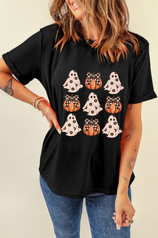 Black Halloween T Shirt Ghost Pumpkins